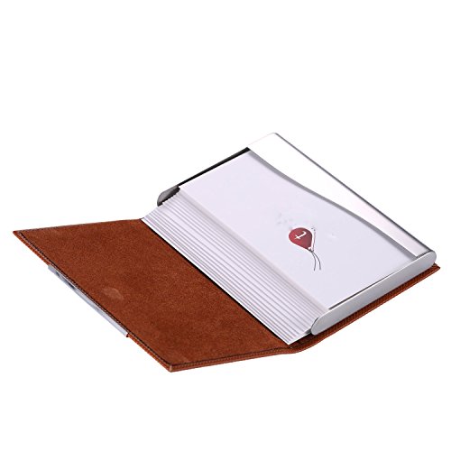 Leather & Metal Business Card Holder For men Credit Card Organizer,UBaymax Name Card Pocket Wallet Carrier Brown