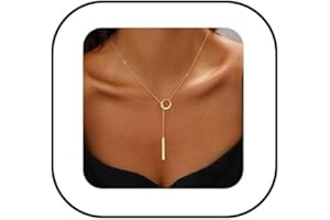 14k Gold Plated Lariat Y-Necklace for Women Dainty Cubic Zirconia Vertical Bar Paperclip Drop Necklace Minimalist Delicate Lo