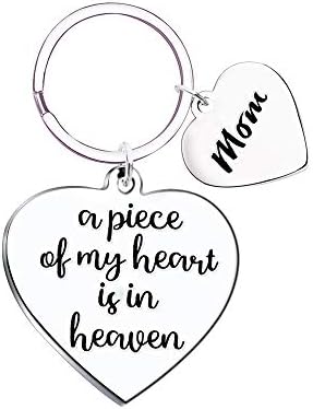 Mom Sympathy Gift- A Piece of my Heart is in Heaven Angel Wings Mother Memorial Keychain