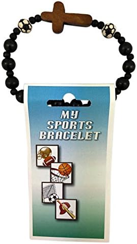 My Sports Soccer Wooden Cross Stretch Bracelet with Card, 3 Inch