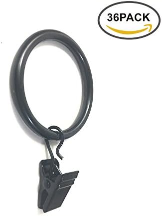 ANJUU 36 Pack 32mm Inner Diameter Heavy Duty Nickel Plated Metal Curtain Rings with Clips Hooks for Showers, Bedroom, Living Room, Curtain, Photos, Home Decoration, Black Tone