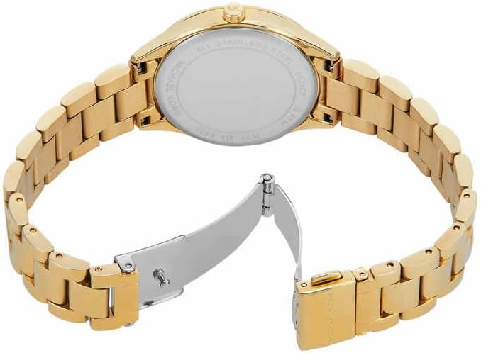 Reloj Lauryn para Mujer, Movimiento de Cuarzo de Tres Agujas con Correa de Acero Inoxidable o Piel, 33 mm, Juego de Tonos Dorados