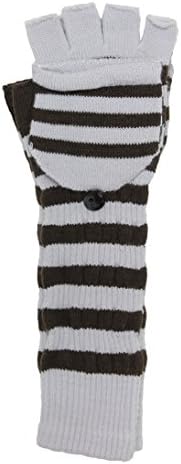 LL- Womens Warm Winter Arm Warmer Fingerless Long Gloves Fliptop Mittens Striped