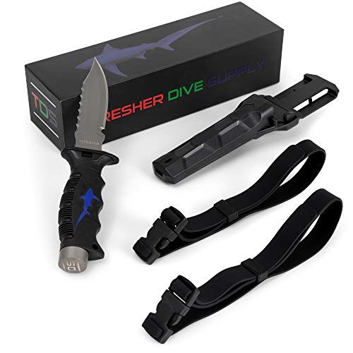 5” Titanium Dive Knife with Leg Strap and Sheath Premium Diving
