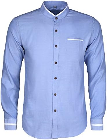 Finrosy Men's Dress Shirt Button-up Shirt Mandarin Collar Long Sleeve Shirt Causal Slim Fit Cotton Shirt Blue 4XL