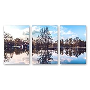 Canvas Wall Art Beautiful Scenery with Turquoise Lake, Forest and Mountains Painting Artwork for Home Prints Framed - 16"x24" x 3 Panels