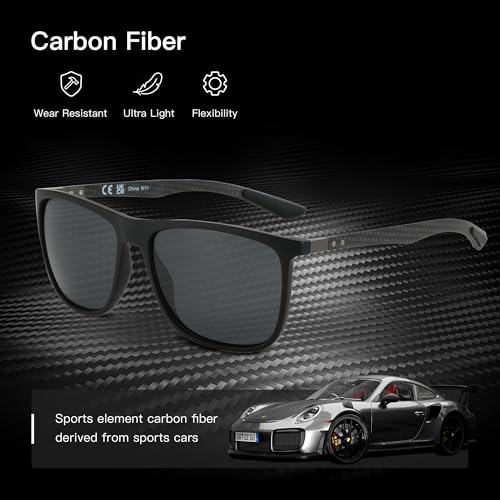 ZENOTTIC Square Polarized Sunglasses for Men Ultralight Carbon Fiber Sun Glasses Driving Fishing Golf UV400 Protection