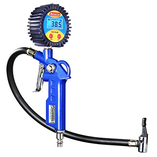 150psi Tire Inflator Gauge with Digital Tire Gauge and Blue Backlit LCD &90 Degree Lock-on Tire chuck,for Car, Motorcycle,Bicycle