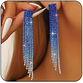Rhinestone Tassel Earrings for Women Sparkling Crystal Long Chain Tassel Dangle Drop Earrings Elegant Cubic Zirconia Chandelier Statement Earrings Bridal Wedding Prom Party Jewelry