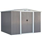 Goplus Galvanized Steel Outdoor Garden Storage Shed 6 x 8 Ft Heavy Duty Tool House W/Sliding Door (Gray)