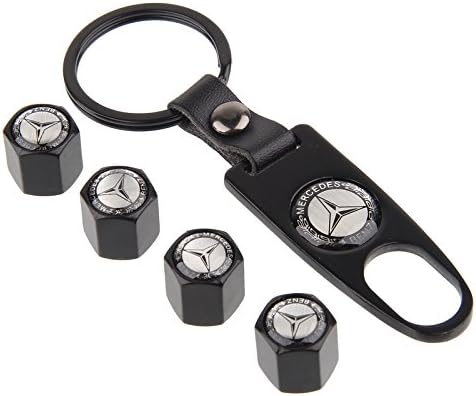 TKXT Black Universal Wheel Tire Valve Stem Air Caps Covers and 1 pcs Keychain for Mercedes-Benz
