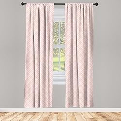 Lunarable Blush Curtains, Damask Motif Retro Design