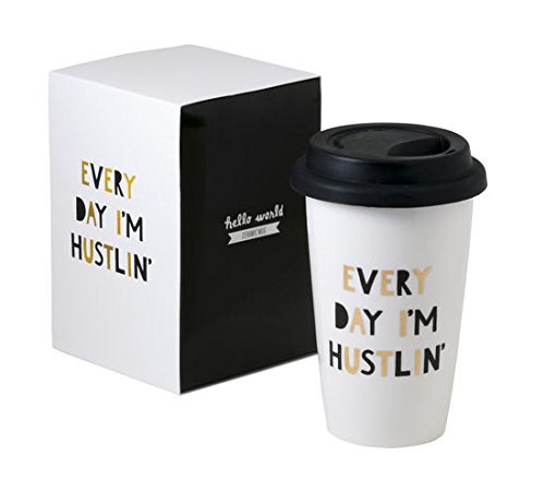Every Day Im Hustlin Thermal Ceramic Coffee Mug With Lid and Gift Box, 11 ounces
