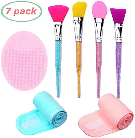 Dogie Lyn 7PCS Face Mask Brush Set with Silicone Mask Brush Applicator-Spa Headband with Magic Tape-Silicone Face Scrubbers Exfoliator Brush for Women