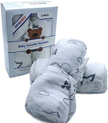 Extra Large Muslin Swaddle Blankets - 2 Pack Supersoft Organic Cotton Bamboo Blend - Breathable Lightweight Ultra Soft for Delicate Baby Skin