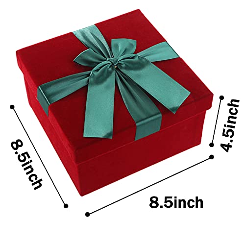 JOHOUSE Gift Box, 8.5 Inch Square Gift Box Luxurious Gift Box Velvet Square Gift Box Red with Lid for Festival Gift Box