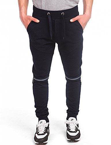 BS7 men sweatpants Swag biker leisure pants biker pants with zipper and quilted look - 3039, Size:S;Colour:Darkblue