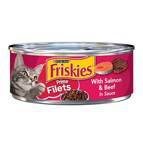Purina Friskies Wet Cat Food, Prime Filets With Salmon & Beef in Sauce - (24) 5.5 oz. Cans