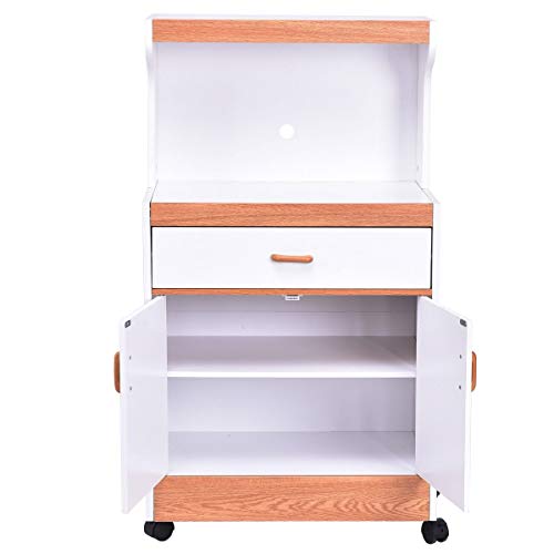 USA_BEST_SELLER Rolling Microwave Stand Cabinet with Drawer and Two Doors Storage Shelves Rolling