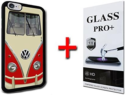 VW Volkswagen Vintage Bus Camper Red Version iPhone 7 PLUS TPU Rubber Phone Case and FREE Tempered Glass Screen Protector