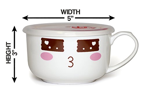 Microwavable Ceramic Noodle Bowl with Handle and Seal Fine Porcelain Kawaii Cute Emoji å¯çˆ±è¡¨æƒ…é¢æ¯ (Kiss)