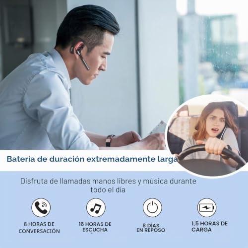 Bluetooth Headphones with CVC8.0 Dual Microphone Noise Cancellation, Pinganillo V5.0 Wireless Bluetooth Headset for Mobile iPhone Samsung Driving Office Business, Clear Chat