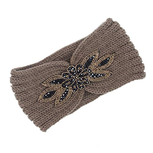 Women Knitted Headband Ear Warmer Stretchy Headwrap Head Wrap Hair Band Turban for Cold Whether by BCDshop (Khaki 2)