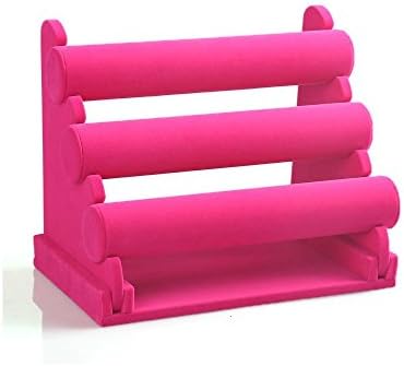Cilected 3-Tier Detachable Velvet Bracelet Holder Watch Bangle Jewelry Display Stand Rack (Hot Pink)
