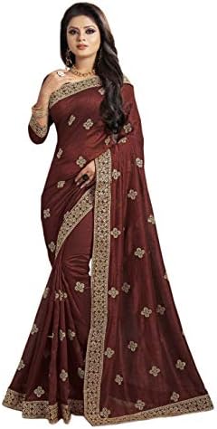 Women's Indian Bollywood Designer Ethnic Banarsi Silk Party Wear Saree S6845 Brown