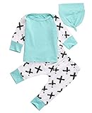 Baby Boys Girls Raglan Sleeve T-shirt and Cross Print Pants Outfit with Hat