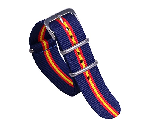 24mm Dark Blue/Red/Yellow High-end Vogue NATO style Ballistic Nylon Watch Band Strap Replacement for Men