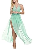Zeagoo Womens Summer Beachwear Chiffon Halter Long Maix Beach Vacation Dress, Light Blue, One Size