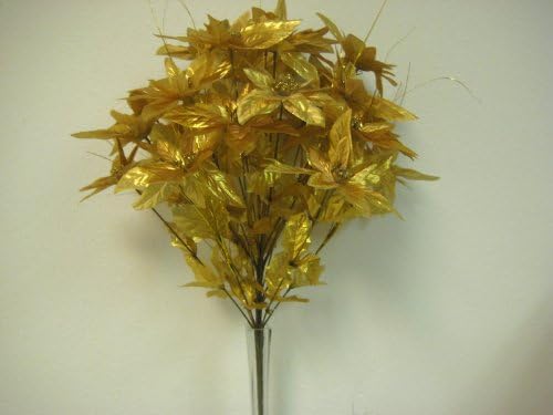GOLD Christmas Poinsettia Bush Artificial Silk Flower 24" Bouquet 24-024GD