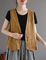 Zontroldy Womens Cotton Linen Vest Casual Loose V