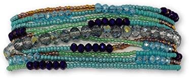 Mayan Arts Beaded Bracelet, Magnetic Clasp, Turquoise, Multi Strand, Shabby Chic, Jewelry, Handmade in Guatemala