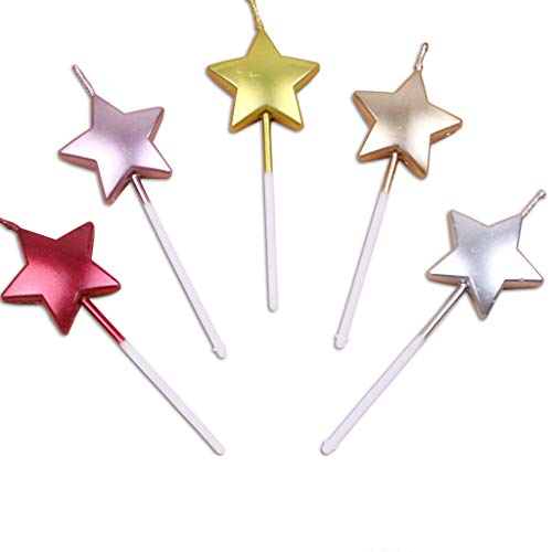GKanMore 10 Count Metallic Cake Candles Multi-Color Star Cake Candle Topper with Holder for Wedding Party Birthday Cake Decoration (Star Shape)
