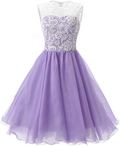 YSFS Women's Jewel Neck Lace Mini Short Homecoming Prom Party Dresses Gowns Lavender US2