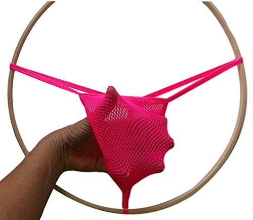 SWIC Men's G String Thong Stretchy Fish Net BRIGHT (Large, Hot Pink)