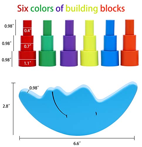 Vigeiya Wooden Stacking Game Moon Balance Building Blocks with Storage Bag Early Educational Sorting Toy for Kids