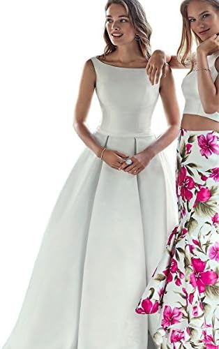 Alinafeng Women's Formal Occation Boat Neckline Ball Gown Prom Dresses(8,White)