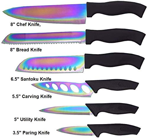 Lightahead 7pcs Premium Rainbow Colored Knife Set, 6 Stainless Steel ...