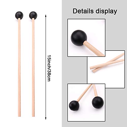 ONEST Marimba Mallets 1 Pair Medium Hard Yarn Head Marimba Mallets and 1 Pair Rubber Mallets Sticks with Wood Handle for Percussion Bell Glockenspiel - Thumbnail 4