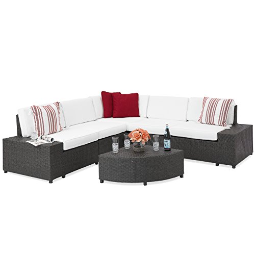 Best Choice Products Patio Furniture 6-Piece Wicker Sectional Sofa Set W/ Corner Coffee Table- Gray