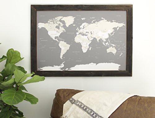 Reclaimed World Map - Large Push Pin Travel Map - Framed World Map in Handcrafted Wood Frame 24x36