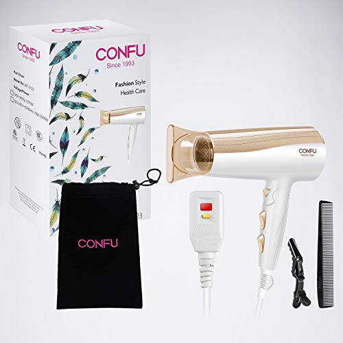 Professional Negative Ionic Hair Dryer, CONFU 1875W Folding Ceramic Tourmaline Low Noise Lightweight Blow Dryer for Pregnancy Kids, Quiet Fast Drying Hairdryer with Concentrator for Home - Thumbnail 6