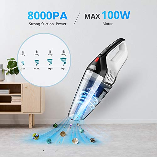 Homasy Handheld Vacuum Cordless, 8Kpa Hand Vacuum with Powerful Cyclonic Suction, Portable