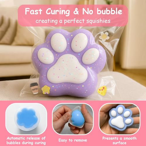 1DFAUL Squishy Liquid Silicone Making Kit, 17.6oz Squishy Gel Create Your Own Squishies, Bubble Free and Quick Dry, with Molds for Rabbit, Cat Paw, Cheese, Fun Stress Relief