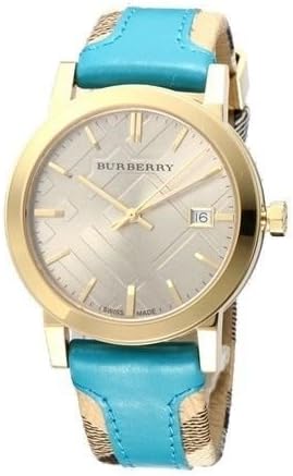 BURBERRY Women's BU9018 Swiss Haymarket Fabric and Turqoise Leather Watch