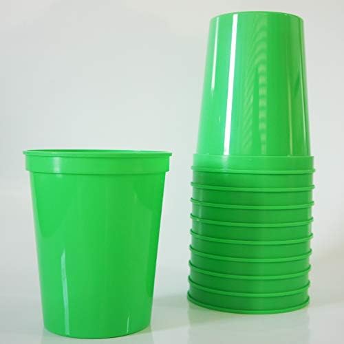 10 Pack - 16 oz Reusable Plastic Stadium Cups - Blank, Reusable or Disposable Unbreakable Tumblers Perfect for Any Party / Fiesta, or Customizable for Marketing and DIY Projects (Bright Green)