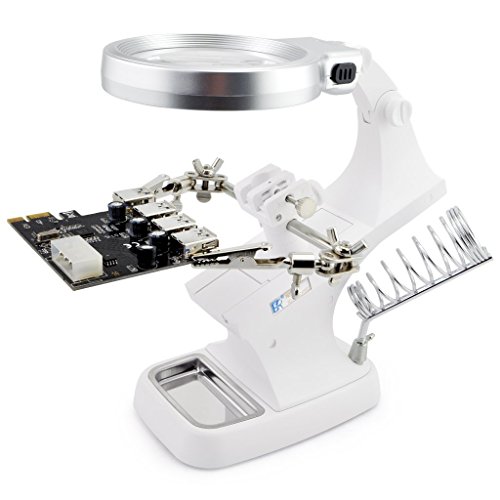 OLLGEN LED Soldering Station,Third Hand Soldering Solder Iron Stand Holder with Alligator Clip,3X Main Lens 4.5X Accessory Lens,10 LED Lighting(White)